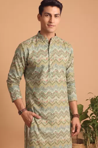 Men multicolor cotton blend digital print kurta set