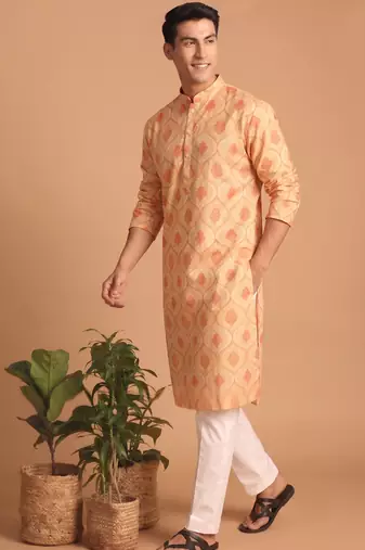 Men multicolor cotton blend digital print kurta set