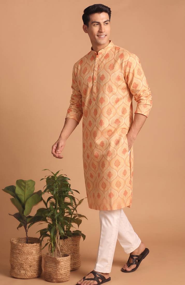 Men multicolor cotton blend digital print kurta set