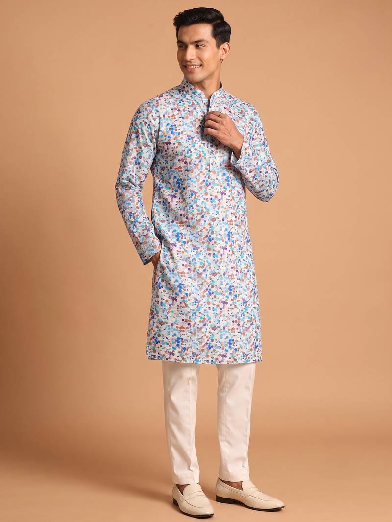 Men multivolor cotton blend digital print kurta set