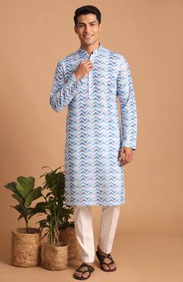 Men multicolor cotton blend digital print kurta set 1