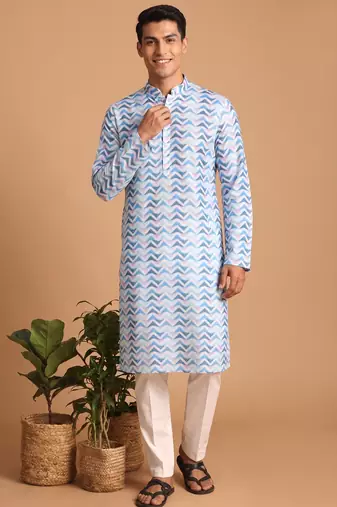 Men multicolor cotton blend digital print kurta set