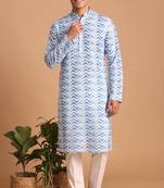 Men multicolor cotton blend digital print kurta set