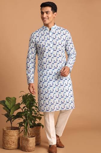 Men multicolor cotton blend digital print kurta set