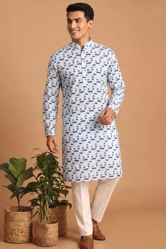Men multicolor cotton blend digital print kurta set