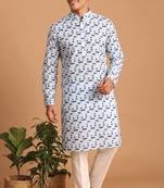 Men multicolor cotton blend digital print kurta set