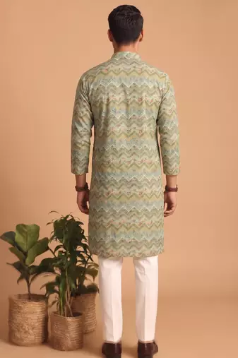 Men multicolor cotton blend digital print kurta set