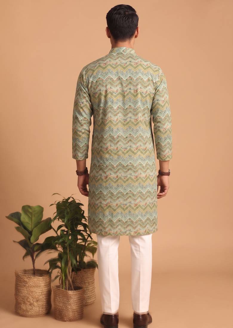 Men multicolor cotton blend digital print kurta set
