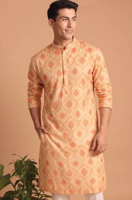 Men multicolor cotton blend digital print kurta set 4