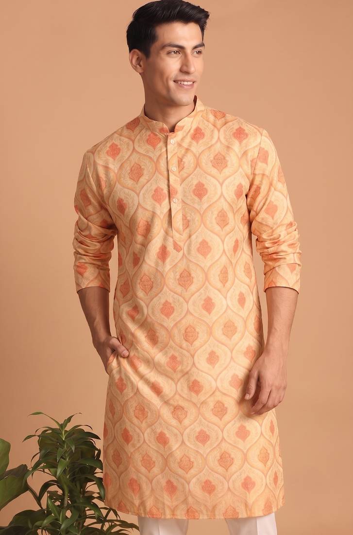 Men multicolor cotton blend digital print kurta set