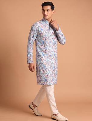 Men multivolor cotton blend digital print kurta set 3