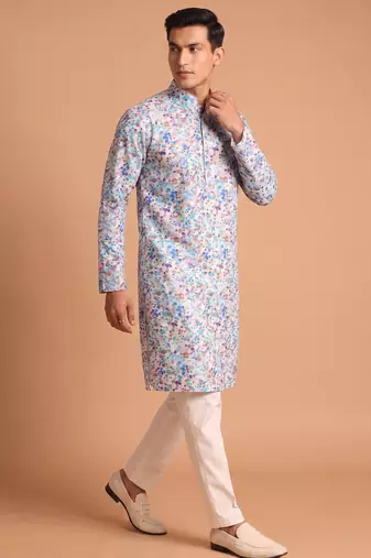 Men multivolor cotton blend digital print kurta set