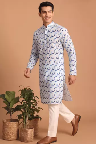 Men multicolor cotton blend digital print kurta set