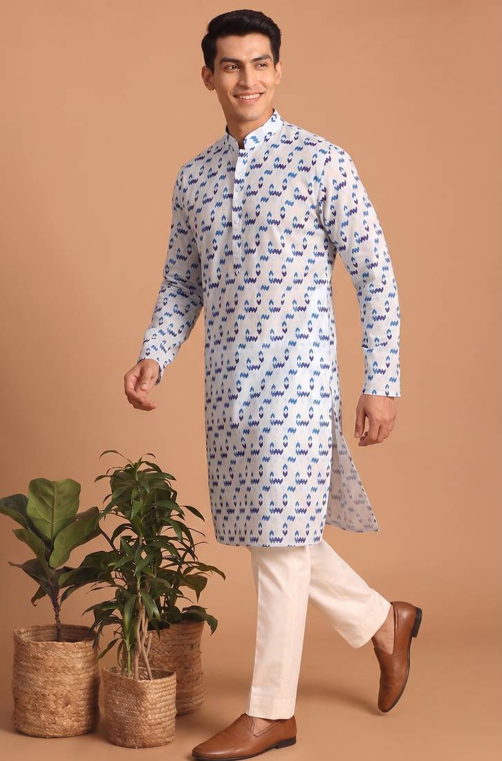Men multicolor cotton blend digital print kurta set