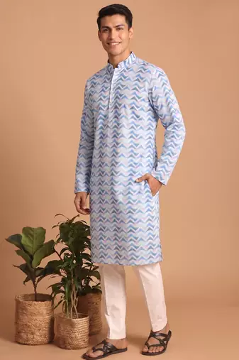 Men multicolor cotton blend digital print kurta set