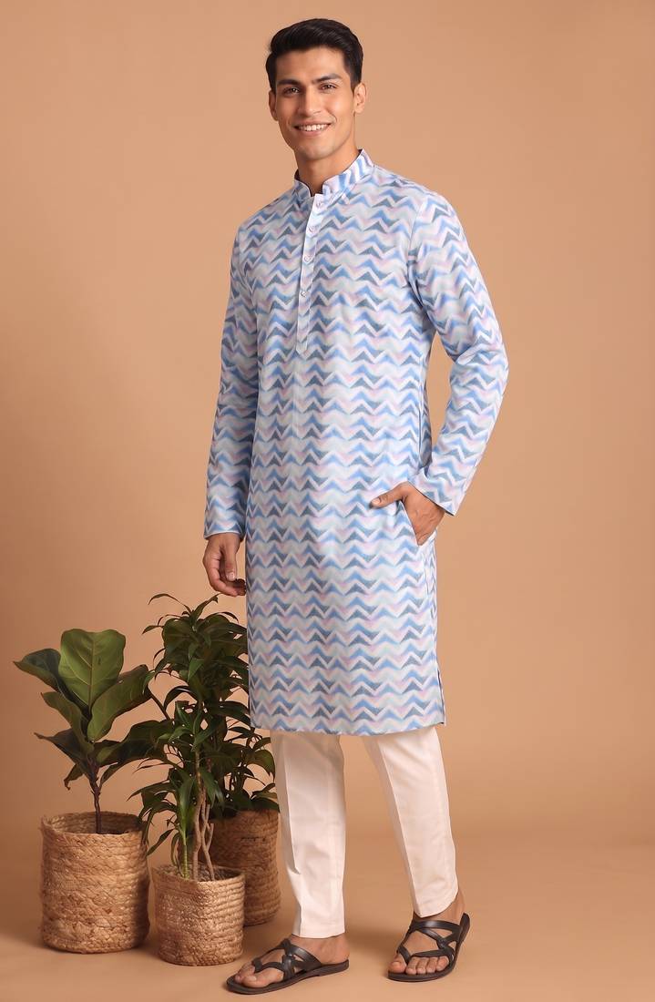 Men multicolor cotton blend digital print kurta set
