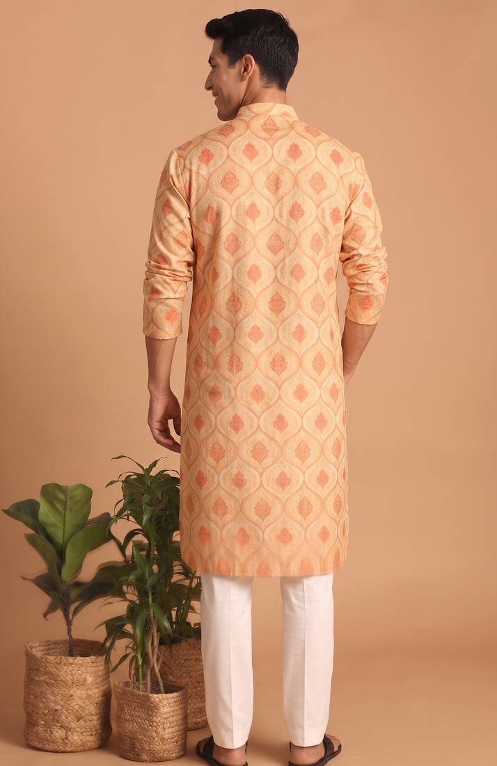 Men multicolor cotton blend digital print kurta set