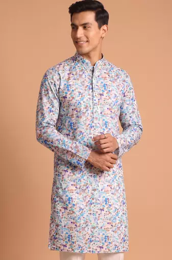 Men multivolor cotton blend digital print kurta set