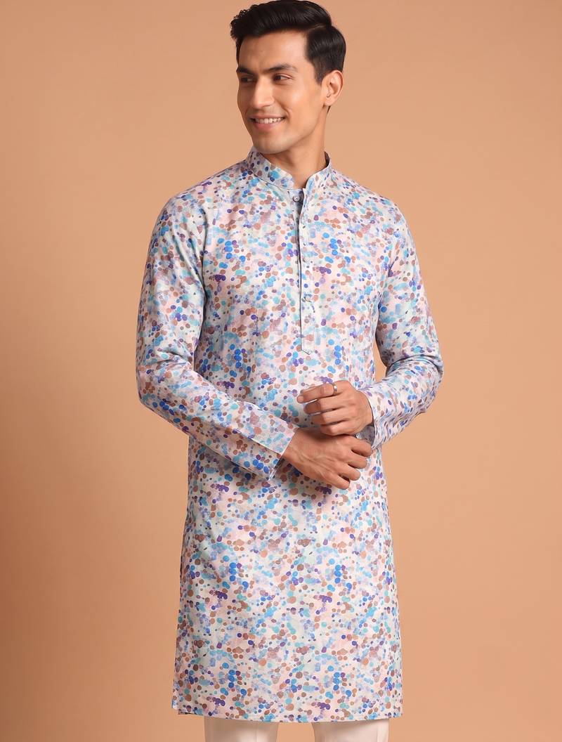 Men multivolor cotton blend digital print kurta set