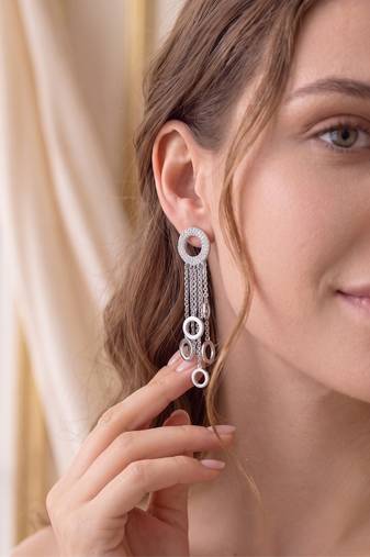 925 silver earrings halo cascade drop earrings for women