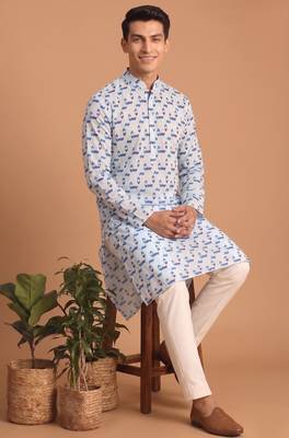 Men multicolor cotton blend digital print kurta set 3