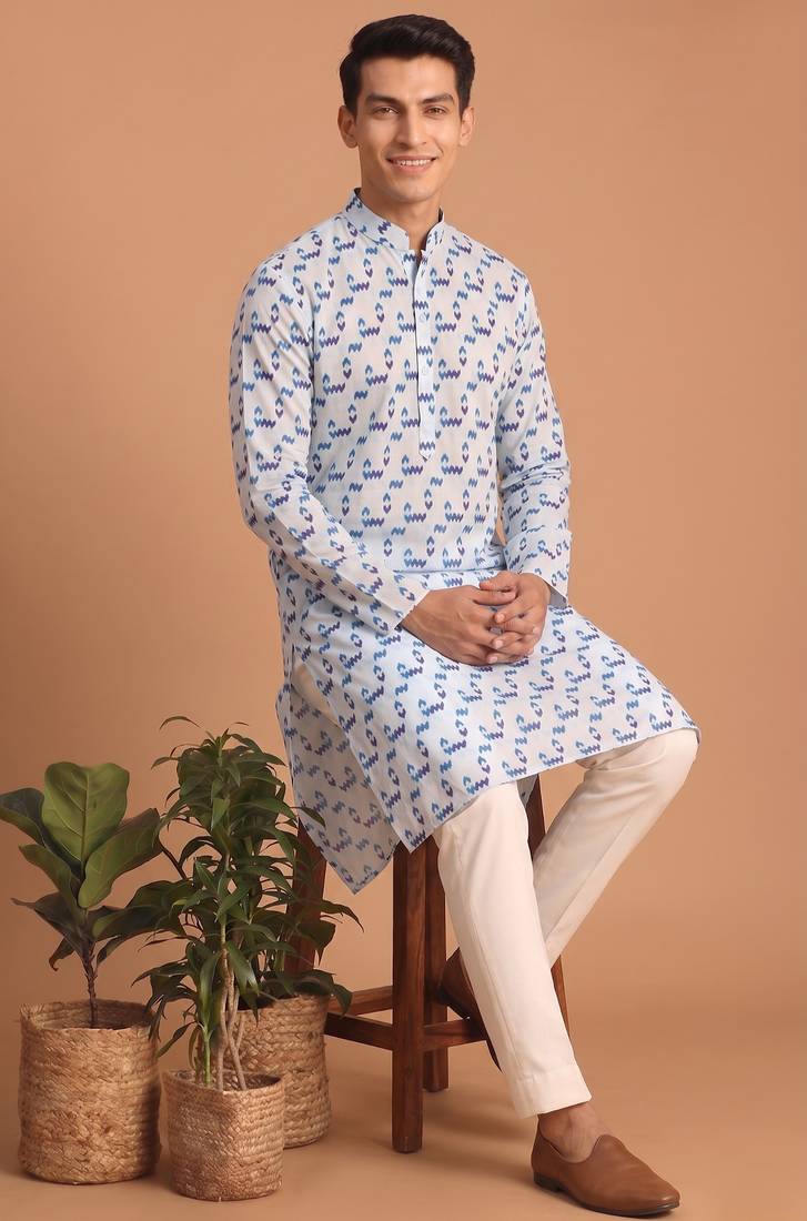 Men multicolor cotton blend digital print kurta set