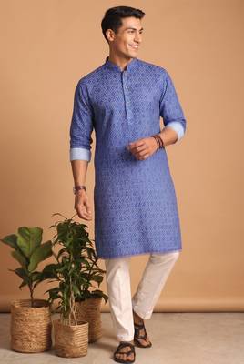 Men multicolor cotton blend digital print kurta set 1