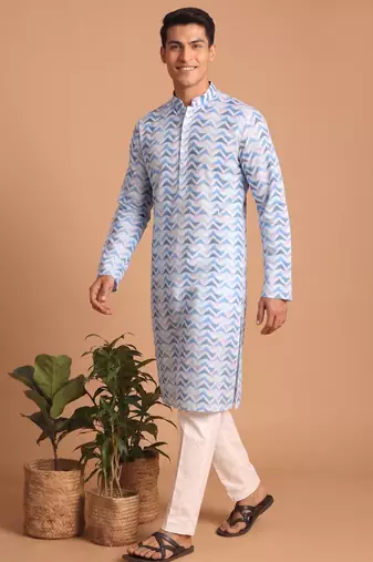 Men multicolor cotton blend digital print kurta set