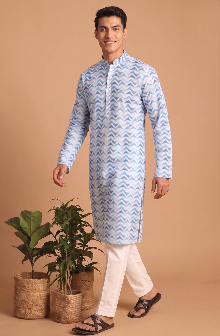 Men multicolor cotton blend digital print kurta set