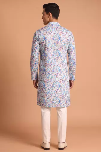 Men multivolor cotton blend digital print kurta set