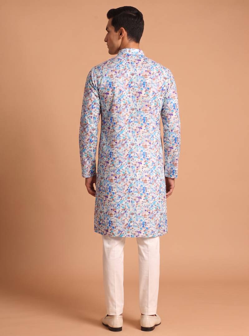 Men multivolor cotton blend digital print kurta set