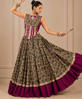 Wine Navratri Chanderi Lehenga with Real Mirror Work 3