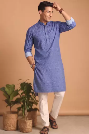 Men multicolor cotton blend digital print kurta set