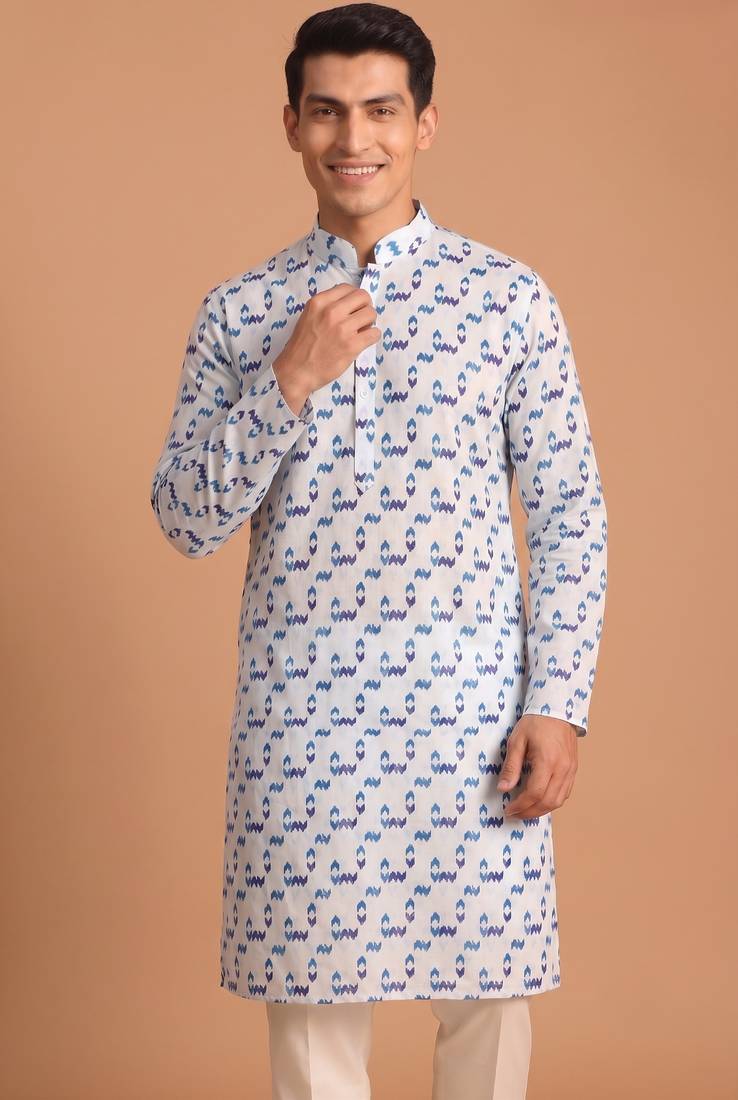 Men multicolor cotton blend digital print kurta set