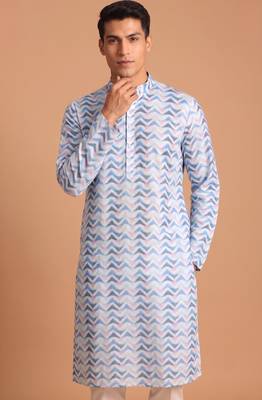 Men multicolor cotton blend digital print kurta set 4