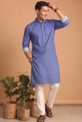 Men multicolor cotton blend digital print kurta set 3