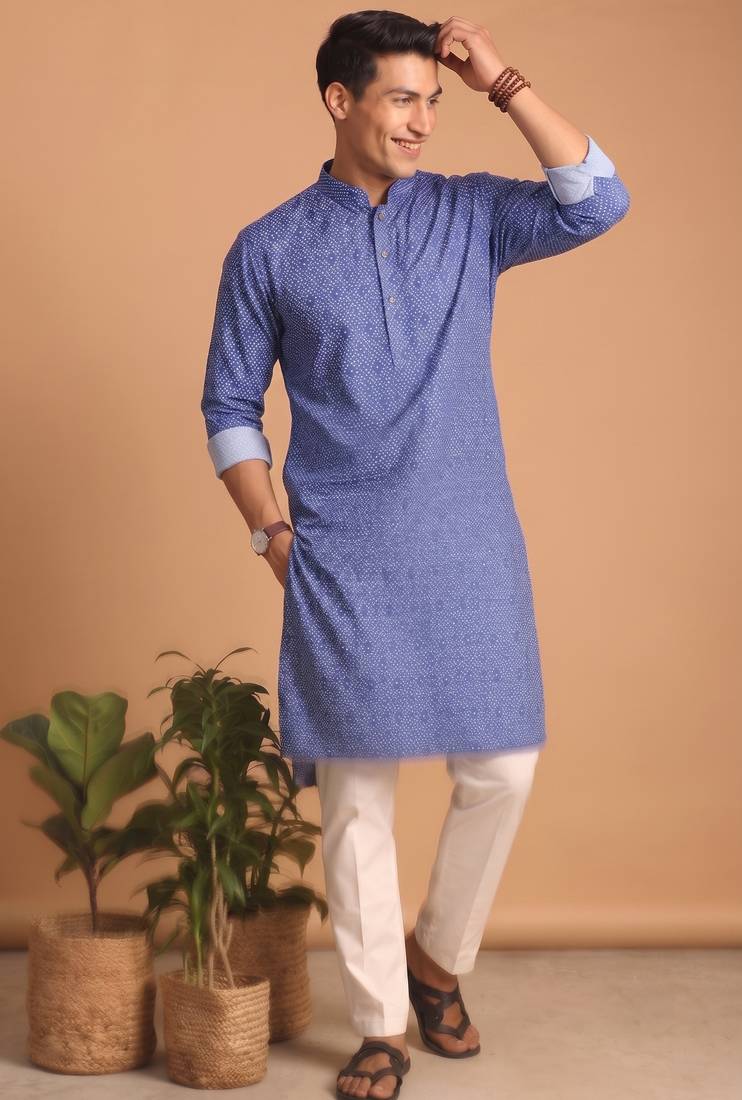 Men multicolor cotton blend digital print kurta set