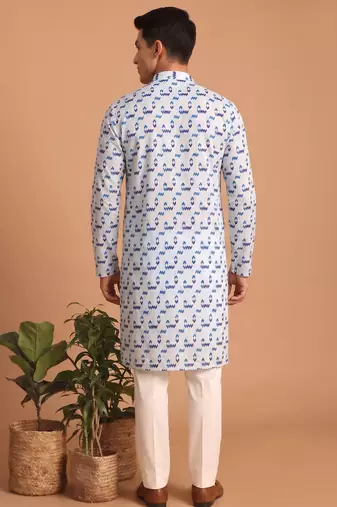 Men multicolor cotton blend digital print kurta set