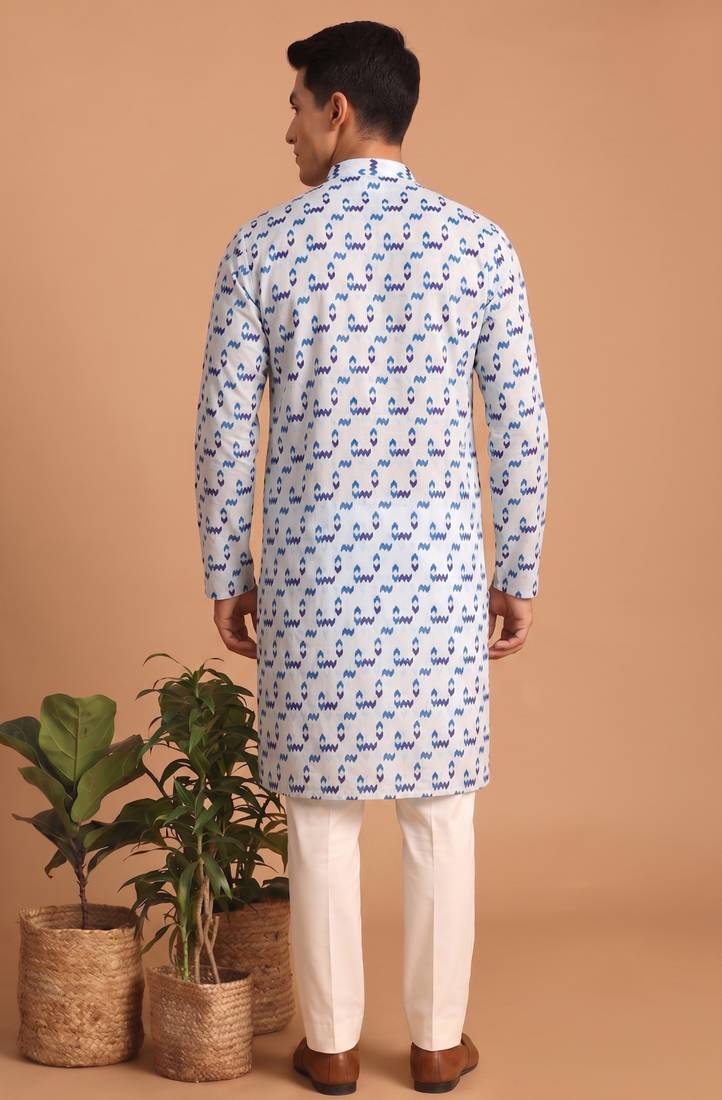 Men multicolor cotton blend digital print kurta set