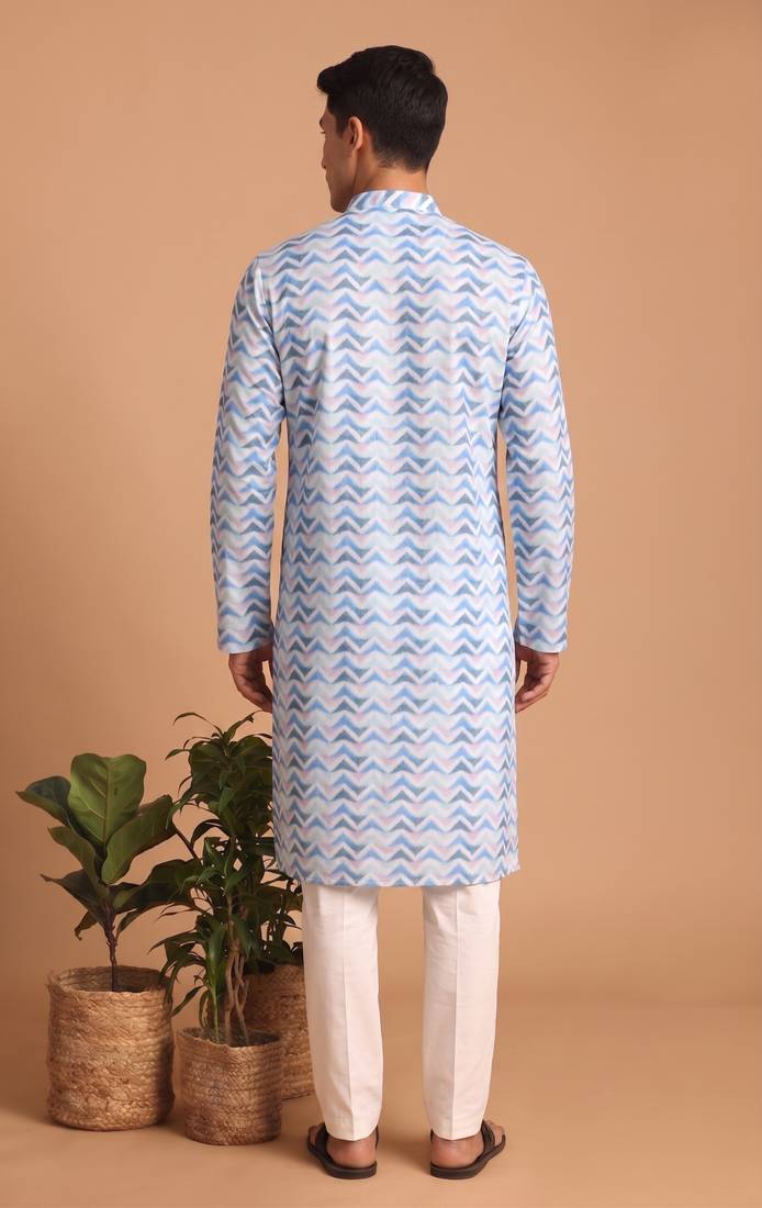 Men multicolor cotton blend digital print kurta set