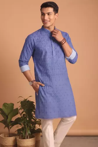Men multicolor cotton blend digital print kurta set
