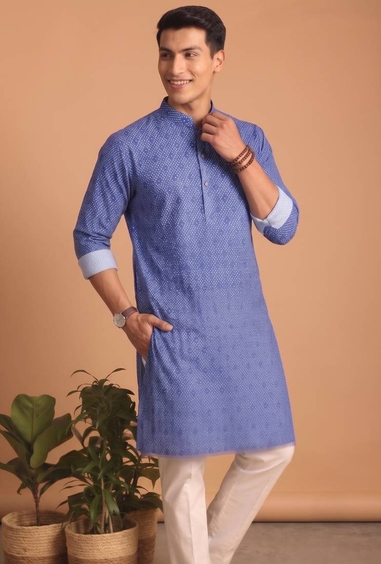 Men multicolor cotton blend digital print kurta set