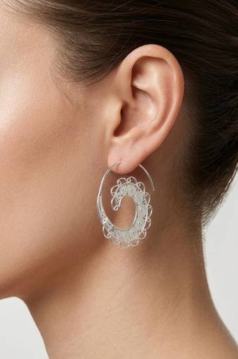 925 silver spiral filigree hoop earrings for women
