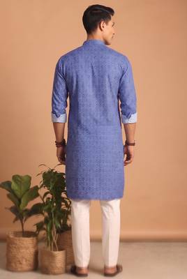 Men multicolor cotton blend digital print kurta set 5