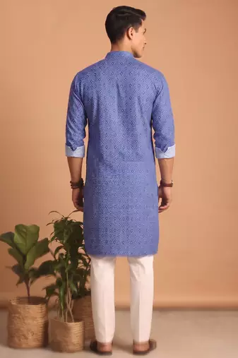 Men multicolor cotton blend digital print kurta set