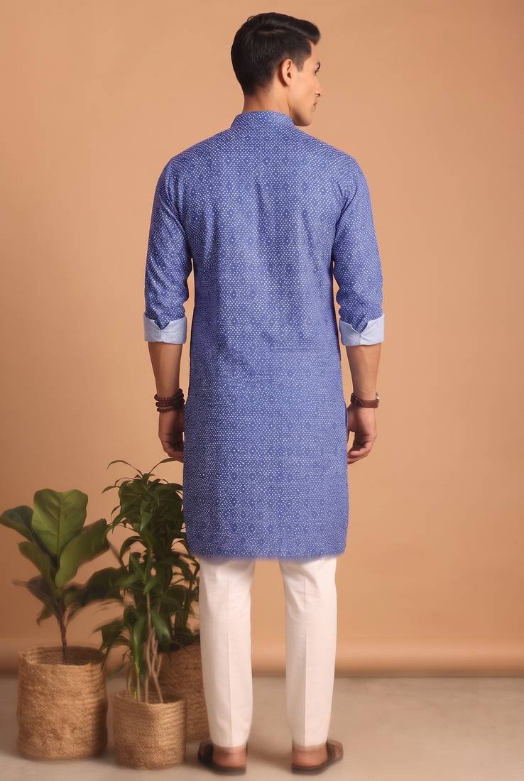 Men multicolor cotton blend digital print kurta set