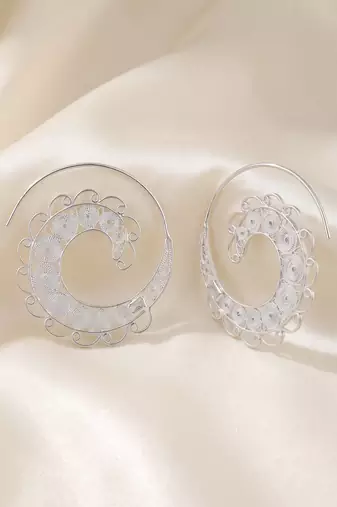 925 silver spiral filigree hoop earrings for women