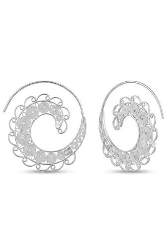 925 silver spiral filigree hoop earrings for women