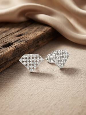 925 silver earrings diamond shape lattice stud earrings for women 1