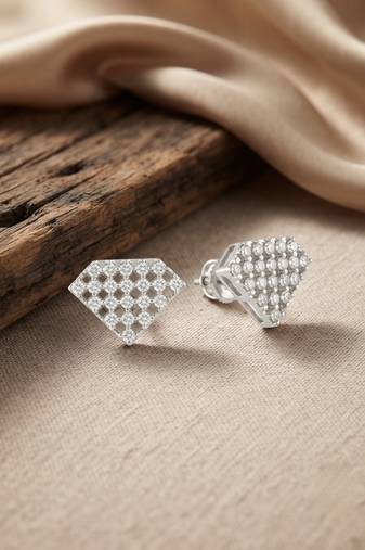 925 silver earrings diamond shape lattice stud earrings for women